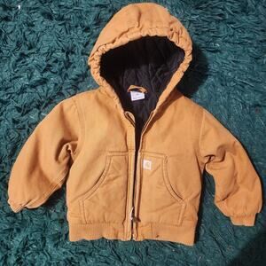 Carhartt Toddler Tan Duck Canvas Hooded Jacket Blanket Lined - 2T